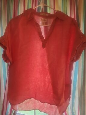 Nicole Miller Red Linen V-Neck Tunic Top